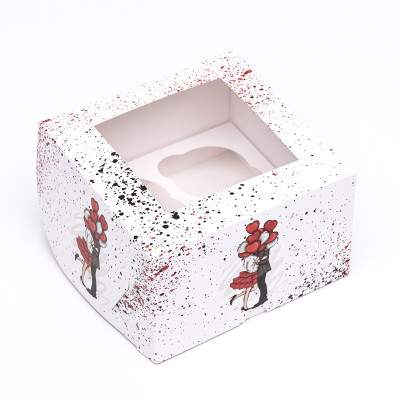 Коробка для 4 капкейков «Влюбленная пара» 16 х 16 х 10 см
