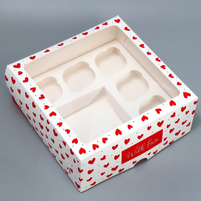 Коробка на 5 капкейков + бенто With love 25 х 25 х 10 см