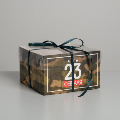 Коробка для 4 капкейков с прозрачной крышкой «Камуфляж с 23 фервраля» 16 х 16 х 10 см
