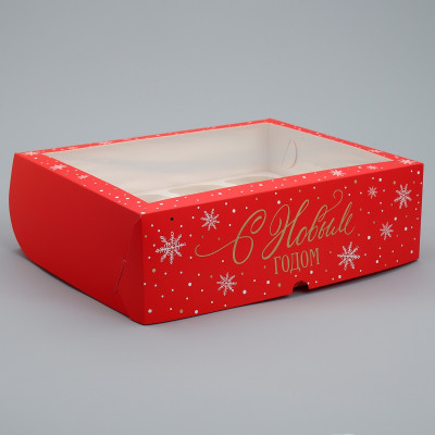 Коробка на 12 капкейков «С Новым годом красная снежинки» 33 х 25 х 10 см