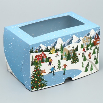 Коробка на 2 капкейка «Снежный город», 16 х 10 х 10 см
