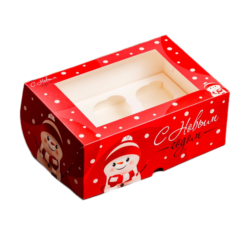 Коробка на 6 капкейков "Милый снеговик", 25 х 17 х 10 см