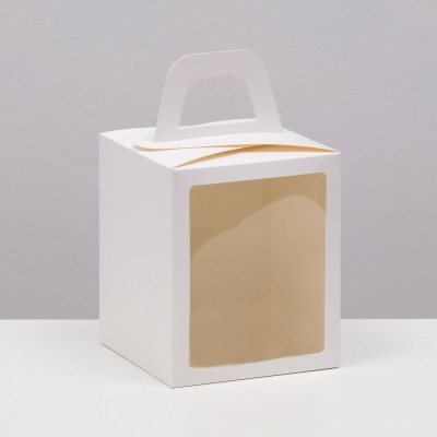 Коробка для кулича с окном, белая 15*15*18 см