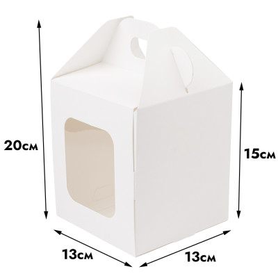 Коробка для кулича с окном с фронтальной загрузкой белая 13 х 13 х 15 см