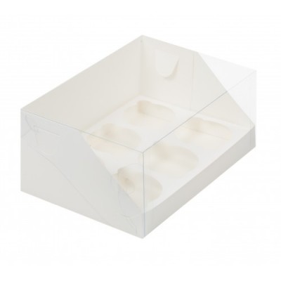 Коробка на 6 капкейков белая с прозрачной крышкой