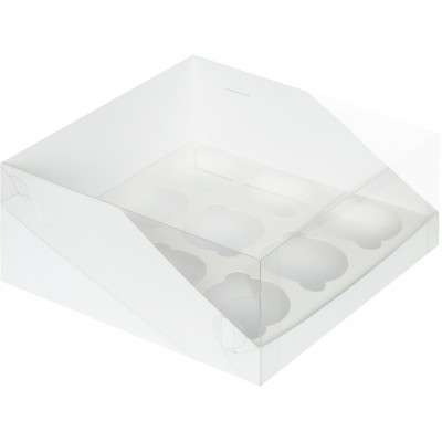 Коробка на 9 капкейков с пластиковой крышкой 23,5 х 23,5 х 10 см белая