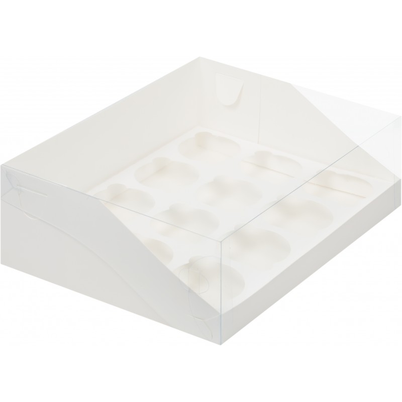 Коробка на 12 капкейков с пластиковой крышкой 23,5 х 31 х 10 см белая