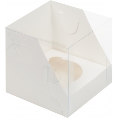 Коробка на 1 капкейк с пластиковой крышкой 10 х 10 х 10 см белая