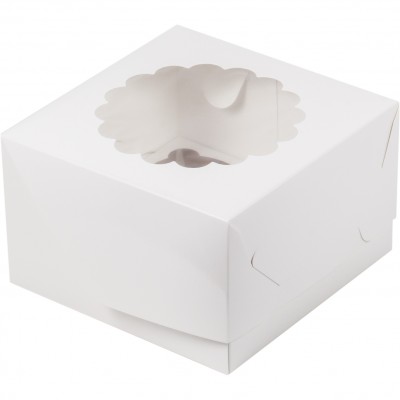 Коробка на 4 капкейка с ажурным окошком 16 х 16 х 10 см белая