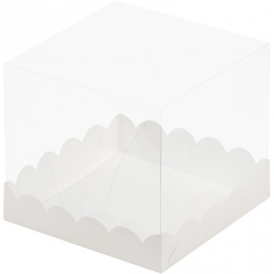 Коробка под торт с прозрачным куполом ВОЛНА 15 х 15 х 14 см  белая