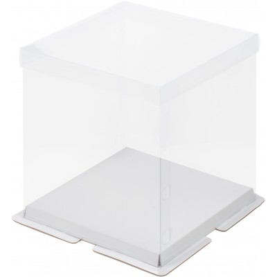 Коробка под торт ПРЕМИУМ с пьедесталом прозрачная 30 х 30 х 28 см белая