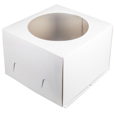 Коробка для торта 24 х 24 х 18 см белая хром/эрзац