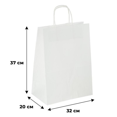 Пакет бумажный белый с крученой ручкой 32 х 20, h= 37 см
