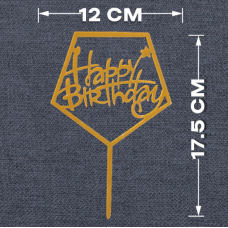 Топпер "Happy Birthday" золото пятигранник