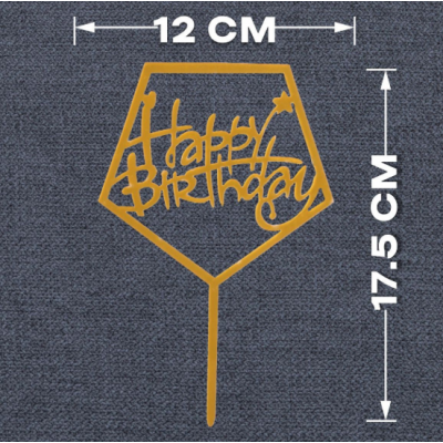 Топпер "Happy Birthday" золото пятигранник