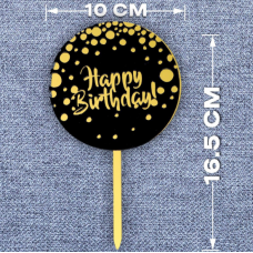 Топпер Happy Birthday чёрный круг 10см