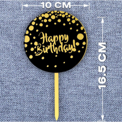 Топпер Happy Birthday чёрный круг 10см