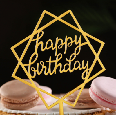 Топпер Happy Birthday квадрат золото11см