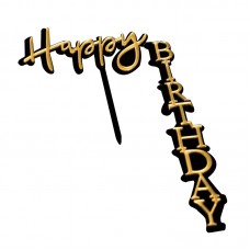 Топпер "Happy Birthday" черный золото, 9,5х15см