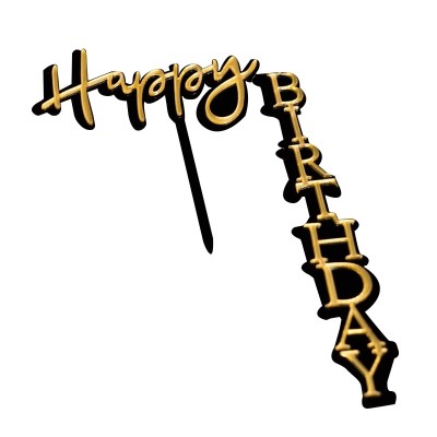 Топпер "Happy Birthday" черный золото, 9,5х15см