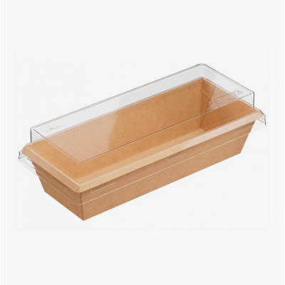 Коробка для пирожных 21,5 Х 8,5 Х 5 крафт с прозрачной крышкой