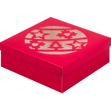 Коробка 20 х 20 х 7 для зефира, тортов и пирожных "Новогодний шар" красная матовая