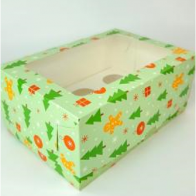 Коробка на 6 капкейков НОВЫЙ ГОД с окном