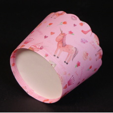 Бумажные стаканчики для кексов розовые с единорогами 50х45 мм, 1 шт