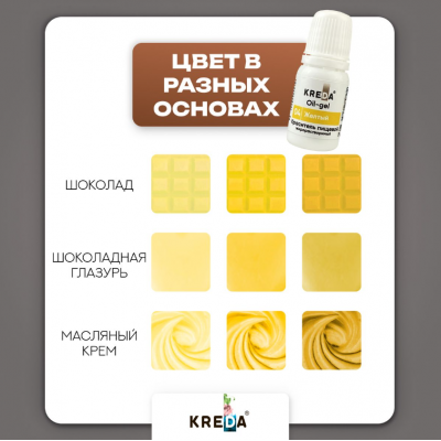 Краситель гелевый жирорастворимый, желтый, 10мл, KREDA