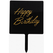 Топпер черный c золотом в квадрате Happy Birthday, 9,5 х 9,5